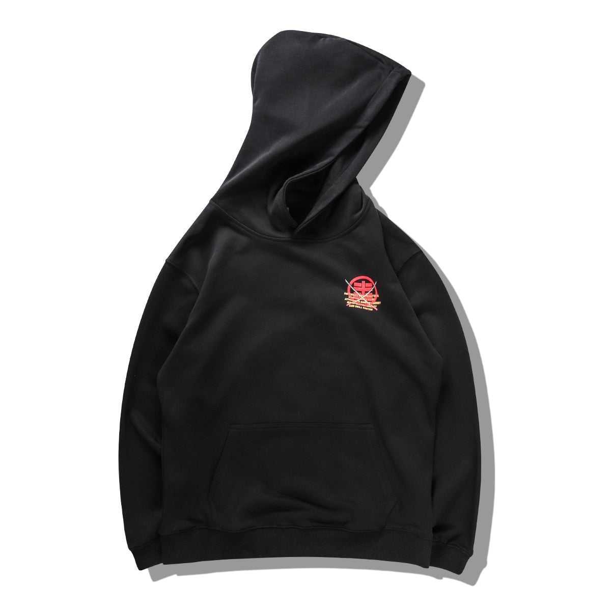 Harajuku Hip Hop Embroidered Samurai Dog Print Hoodies Sweatshirts Streetwear Chinese Characters Pullover Hooded Tops