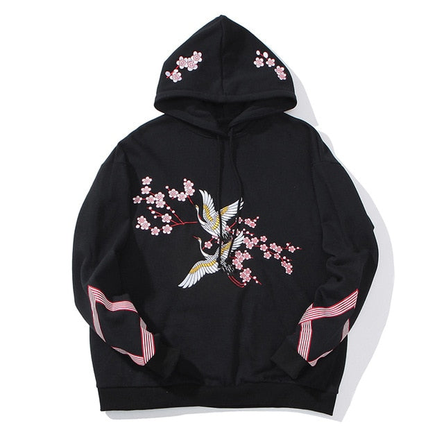 Flower Animal Embroidery Pullover Hoodie Men Chinese Style Casual Hoodies Sweatshirts Fashion Hip Hop Streetwear