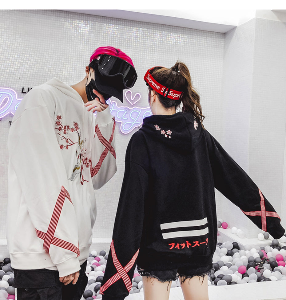 Flower Animal Embroidery Pullover Hoodie Men Chinese Style Casual Hoodies Sweatshirts Fashion Hip Hop Streetwear