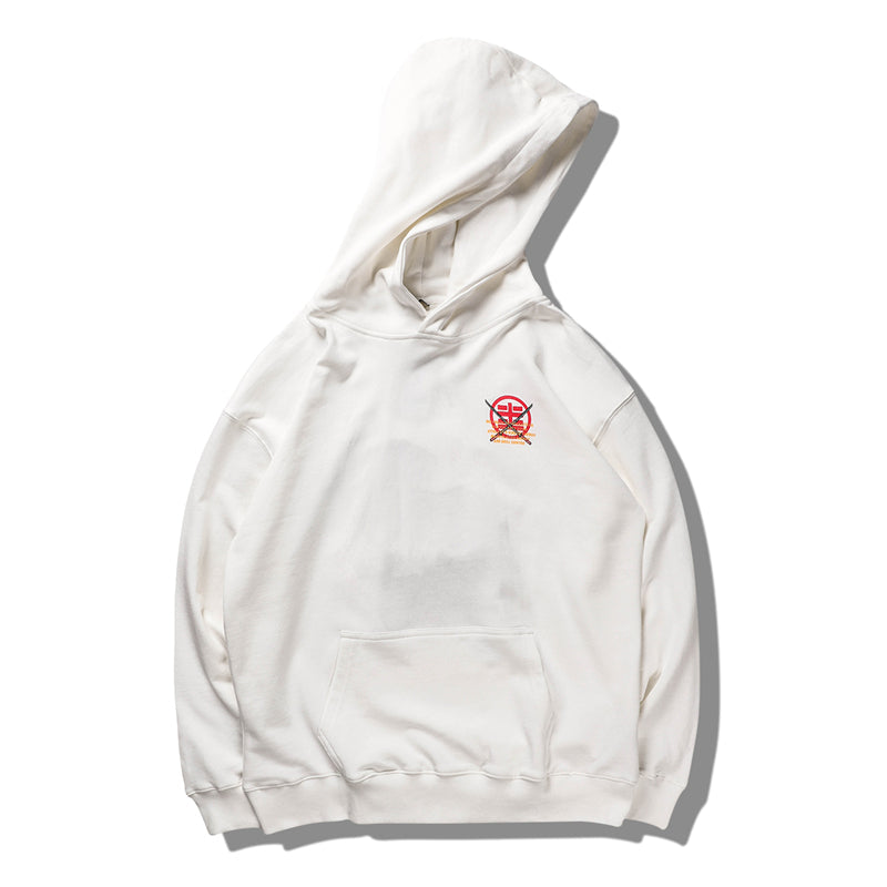 Harajuku Hip Hop Embroidered Samurai Dog Print Hoodies Sweatshirts Streetwear Chinese Characters Pullover Hooded Tops