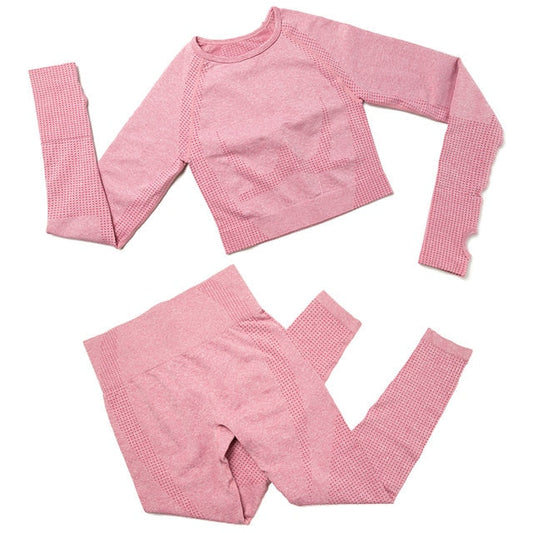 2pcs/set Women Sport Suit Yoga Set Gym Workout Clothes Long Sleeve Shirt Fitness Crop Top + High Waist Energy Seamless Leggings