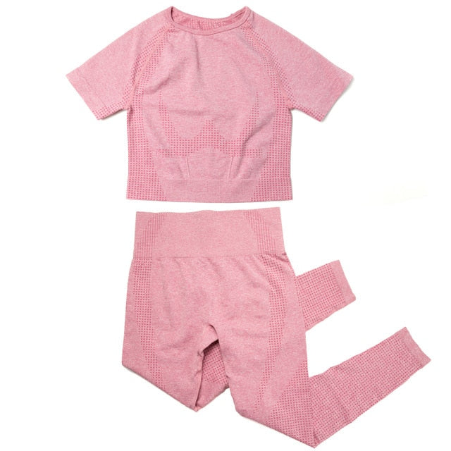 2pcs/set Women Sport Suit Yoga Set Gym Workout Clothes Long Sleeve Shirt Fitness Crop Top + High Waist Energy Seamless Leggings